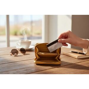 A New Day Accordion Zip Wallet Womens OS Mustard Yellow Very Good Faux Leather